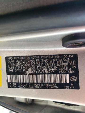 Photo 10 from auction – 2004 LEXUS ES 330 with VIN JTHBA30G845054979