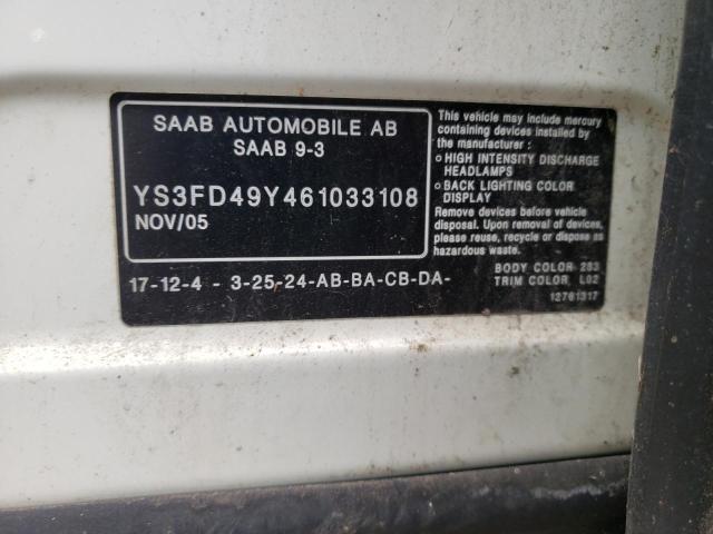 Photo 10 from auction – 2006 SAAB 9-3 with VIN YS3FD49Y461033108