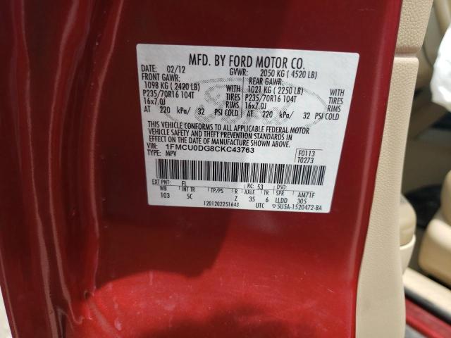 Photo 10 from auction – 2012 FORD ESCAPE XLT with VIN 1FMCU0DG8CKC43763