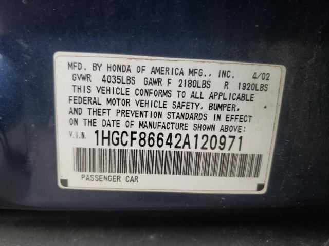 Photo 10 from auction – 2002 HONDA ACCORD with VIN 1HGCF86642A120971