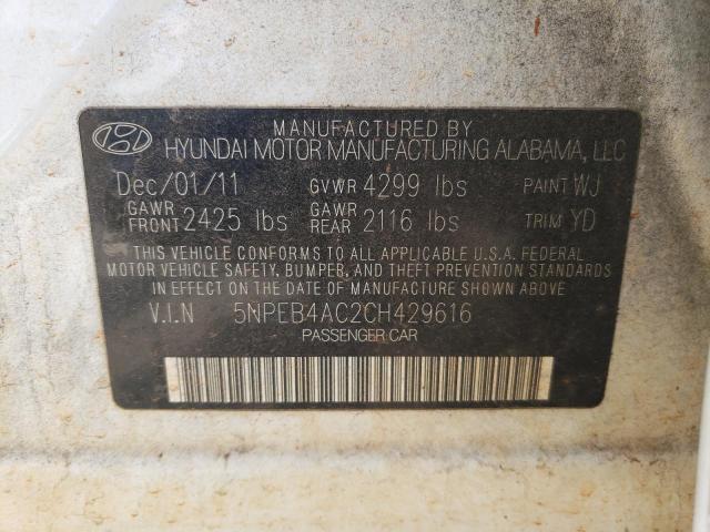 Photo 10 from auction – 2012 HYUNDAI SONATA GLS with VIN 5NPEB4AC2CH429616