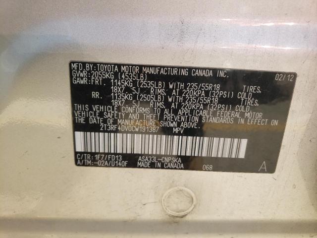 Photo 10 from auction – 2012 TOYOTA RAV4 SPORT with VIN 2T3RF4DV0CW191387
