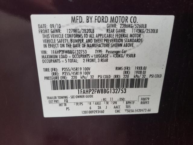 Photo 10 from auction – 2011 FORD TAURUS LIM with VIN 1FAHP2FW8BG132753