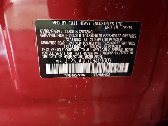 Photo 10 from auction – 2016 SUBARU FORESTER 2 with VIN JF2SJADC7GH403003