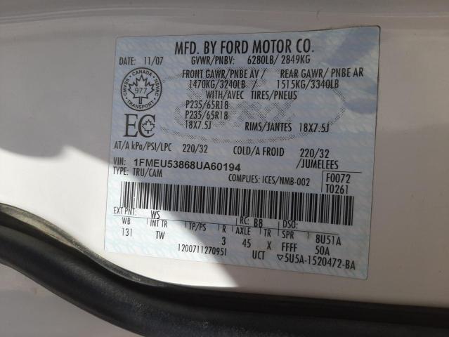 Photo 10 from auction – 2008 FORD EXPLORER S with VIN 1FMEU53868UA60194