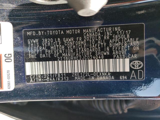 Photo 10 from auction – 2018 TOYOTA COROLLA L with VIN 2T1BURHE2JC024048