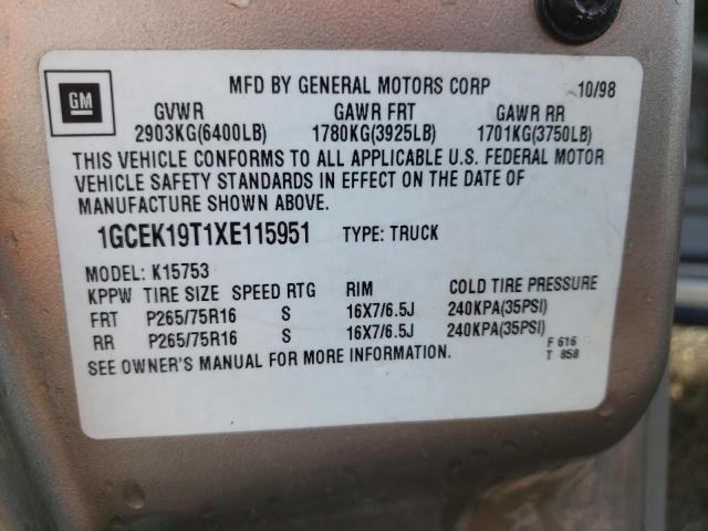Photo 10 from auction – 1999 CHEVROLET SILVERADO with VIN 1GCEK19T1XE115951