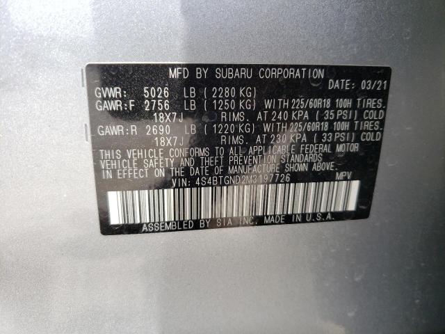 Photo 10 from auction – 2021 SUBARU OUTBACK LI with VIN 4S4BTGND2M3197726