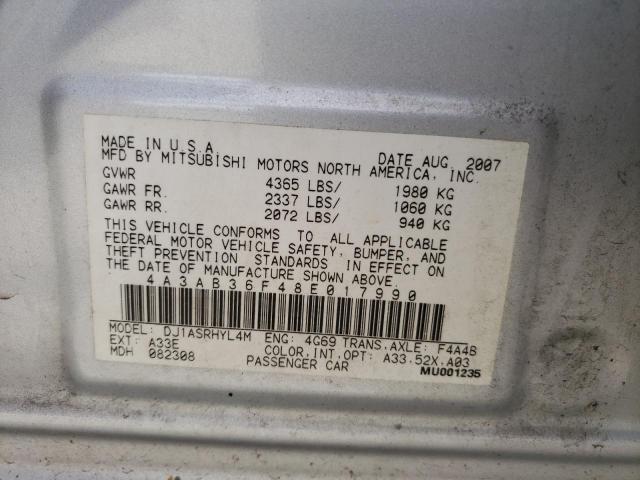 Photo 10 from auction – 2008 MITSUBISHI GALANT ES with VIN 4A3AB36F48E017990