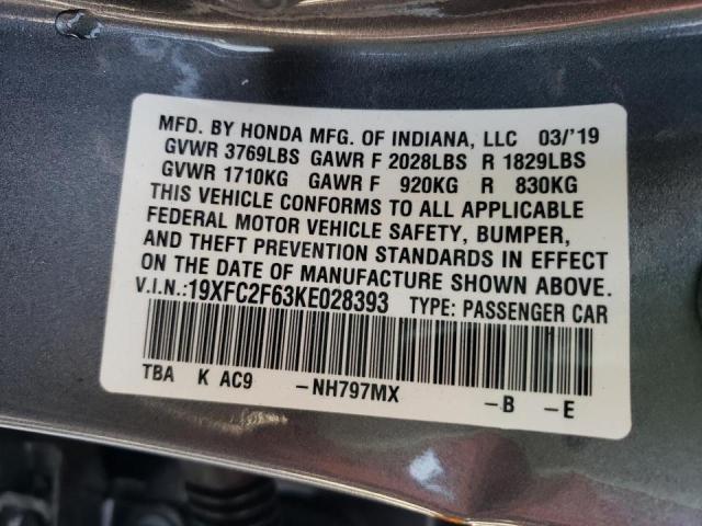 Photo 10 from auction – 2019 HONDA CIVIC LX with VIN 19XFC2F63KE028393