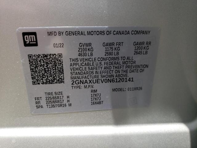 Photo 10 from auction – 2022 CHEVROLET EQUINOX LT with VIN 2GNAXUEV0N6120141