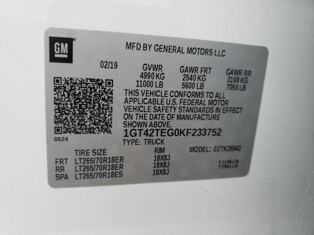 Photo 10 from auction – 2019 GMC SIERRA K35 with VIN 1GT42TEG0KF233752