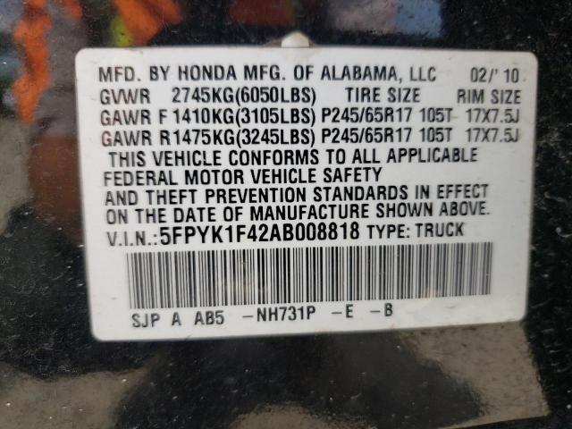 Photo 10 from auction – 2010 HONDA RIDGELINE with VIN 5FPYK1F42AB008818