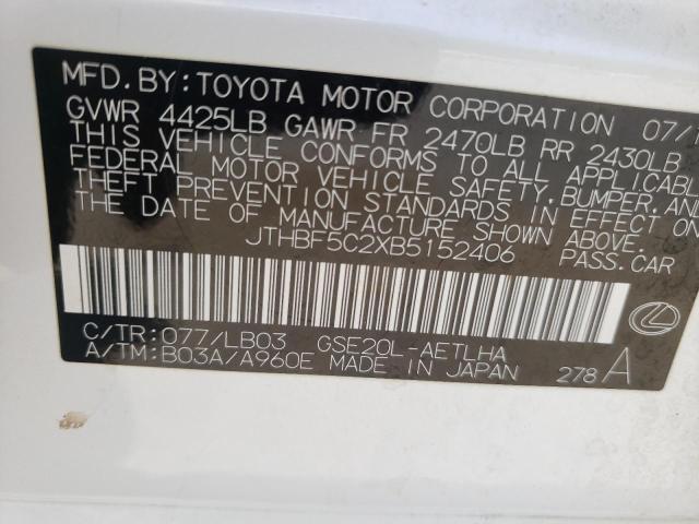 Photo 10 from auction – 2011 LEXUS IS 250 with VIN JTHBF5C2XB5152406
