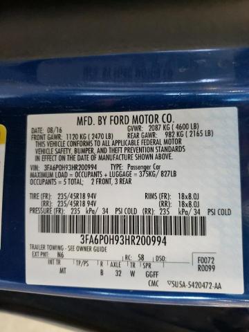 Photo 10 from auction – 2017 FORD FUSION SE with VIN 3FA6P0H93HR200994