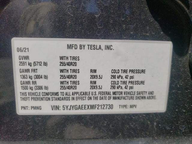 Photo 10 from auction – 2021 TESLA MODEL Y with VIN 5YJYGAEEXMF212730