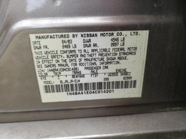 Photo 10 from auction – 2004 NISSAN MAXIMA SE with VIN 1N4BA41E04C814201