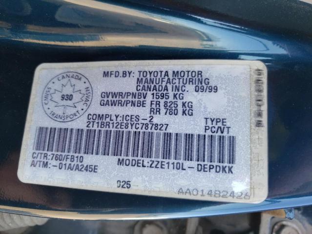 Photo 10 from auction – 2000 TOYOTA COROLLA VE with VIN 2T1BR12E8YC787827
