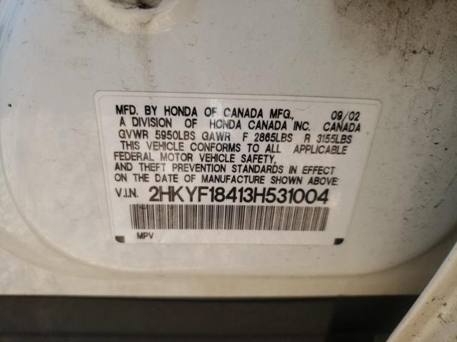 Photo 10 from auction – 2003 HONDA PILOT EX with VIN 2HKYF18413H531004