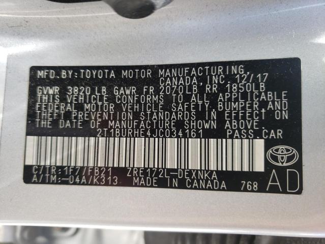 Photo 10 from auction – 2018 TOYOTA COROLLA L with VIN 2T1BURHE4JC034161