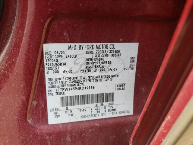 Photo 10 from auction – 2004 FORD F150 SUPER with VIN 1FTPW14594KD19156