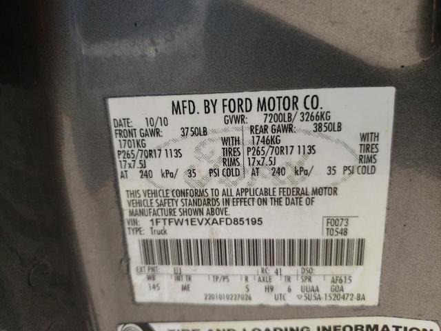 Photo 10 from auction – 2010 FORD F150 SUPER with VIN 1FTFW1EVXAFD85195