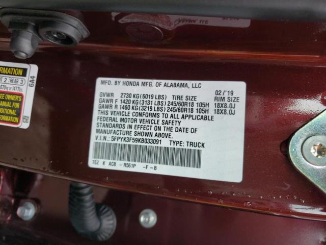 Photo 10 from auction – 2019 HONDA RIDGELINE with VIN 5FPYK3F59KB033091