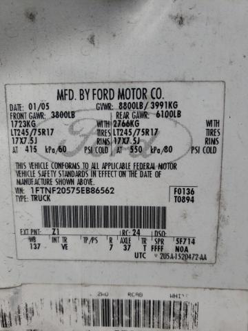 Photo 10 from auction – 2005 FORD F250 SUPER with VIN 1FTNF20575EB86562