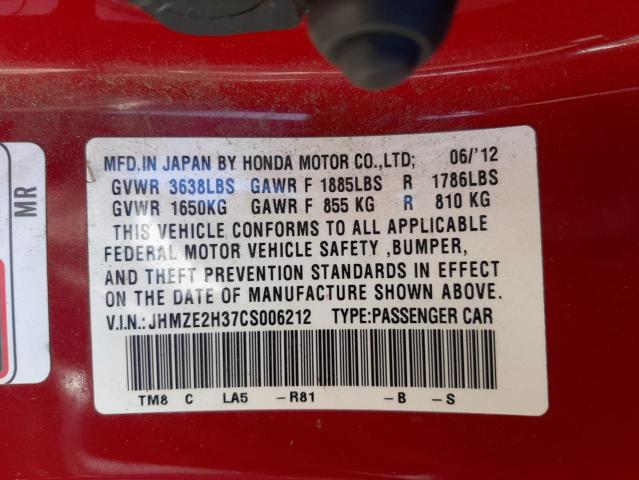 Photo 10 from auction – 2012 HONDA INSIGHT with VIN JHMZE2H37CS006212