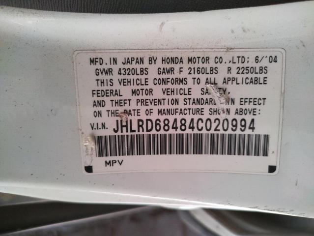 Photo 10 from auction – 2004 HONDA CR-V LX with VIN JHLRD68484C020994