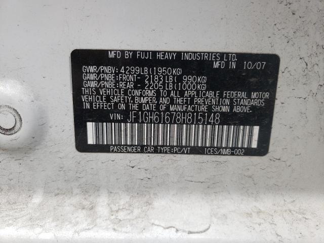 Photo 10 from auction – 2008 SUBARU IMPREZA 2. with VIN JF1GH61678H815148