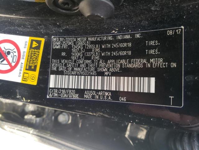 Photo 10 from auction – 2017 TOYOTA HIGHLANDER with VIN 5TDZARFH7HS031485