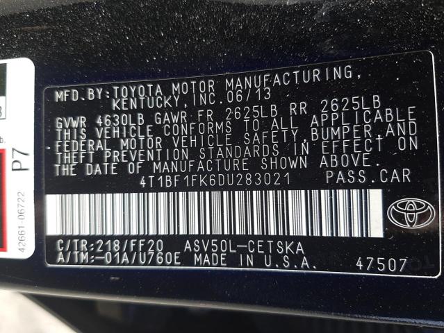 Photo 10 from auction – 2013 TOYOTA CAMRY L with VIN 4T1BF1FK6DU283021