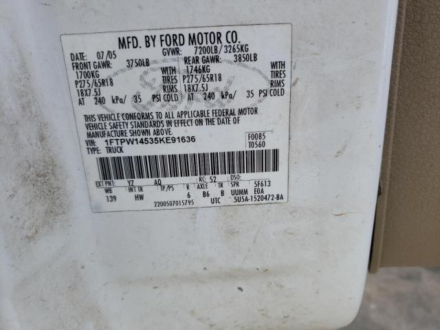 Photo 10 from auction – 2005 FORD F150 SUPER with VIN 1FTPW14535KE91636