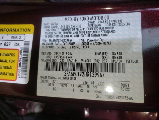 Photo 10 from auction – 2017 FORD FUSION SE with VIN 3FA6P0T92HR139967
