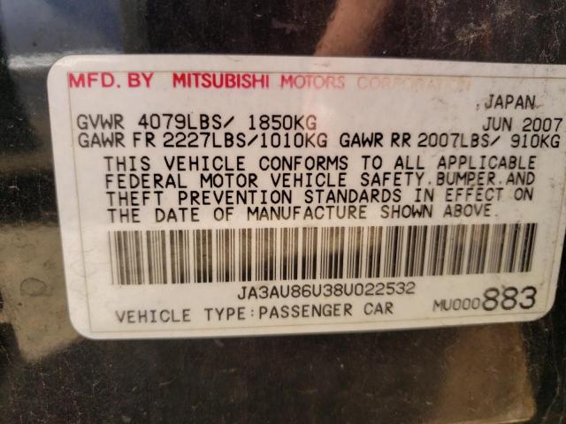 Photo 10 from auction – 2008 MITSUBISHI LANCER GTS with VIN JA3AU86U38U022532