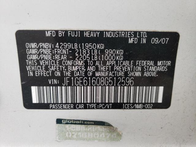 Photo 10 from auction – 2008 SUBARU IMPREZA 2. with VIN JF1GE61608G512596