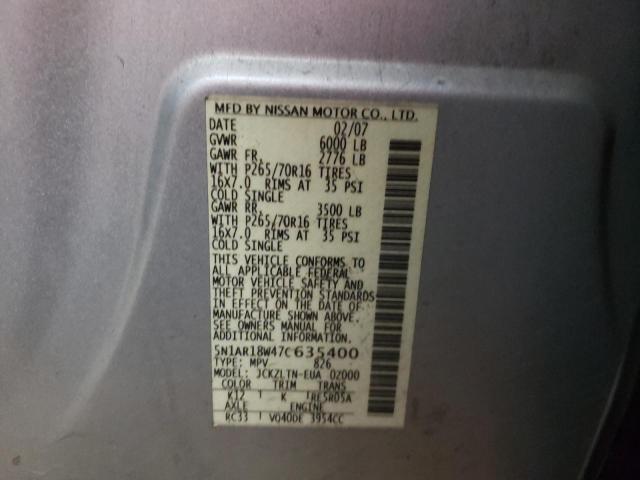 Photo 10 from auction – 2007 NISSAN PATHFINDER with VIN 5N1AR18W47C635400