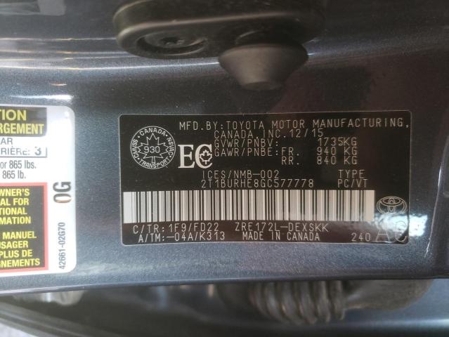 Zdjęcie 10 z aukcji – 2016 TOYOTA COROLLA L z VIN 2T1BURHE8GC577778
