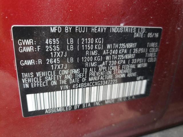 Photo 10 from auction – 2016 SUBARU OUTBACK with VIN 4S4BSACCXG3347225