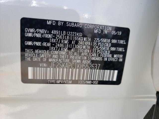 Photo 10 from auction – 2019 SUBARU FORESTER S with VIN JF2SKAPC1KH552637