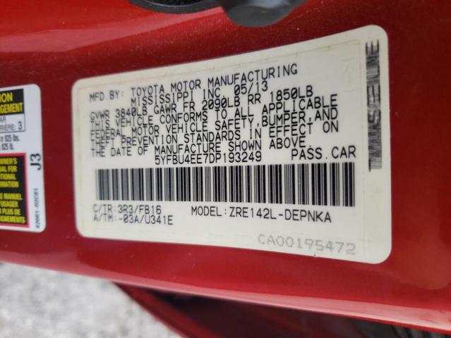 Photo 10 from auction – 2013 TOYOTA COROLLA BA with VIN 5YFBU4EE7DP193249