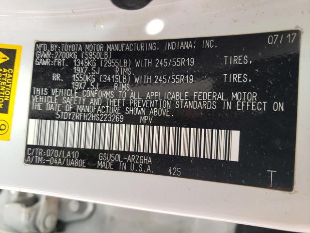 Photo 10 from auction – 2017 TOYOTA HIGHLANDER with VIN 5TDYZRFH2HS223269