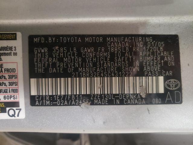 Photo 10 from auction – 2005 TOYOTA COROLLA CE with VIN 2T1BR32E45C431222