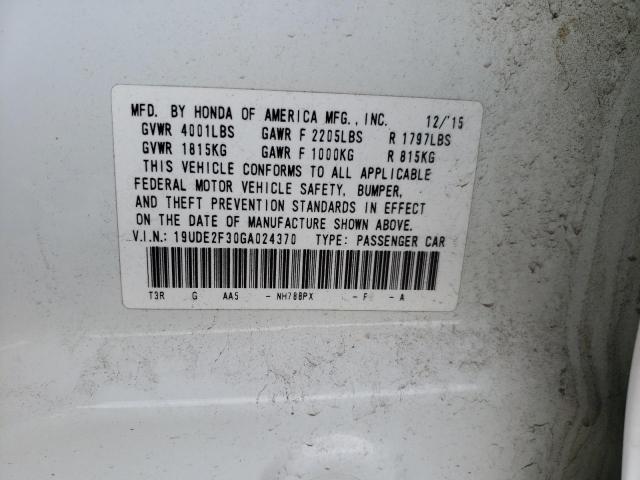 Photo 10 from auction – 2016 ACURA ILX BASE W with VIN 19UDE2F30GA024370