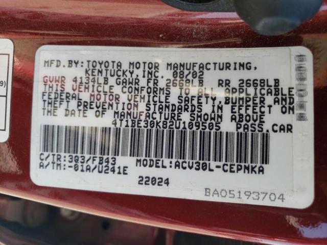 Photo 10 from auction – 2002 TOYOTA CAMRY LE with VIN 4T1BE30K82U109505