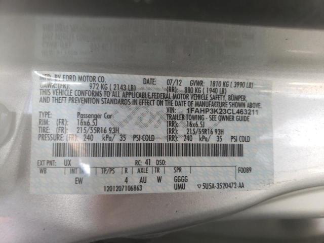 Photo 10 from auction – 2012 FORD FOCUS SE with VIN 1FAHP3K23CL463211