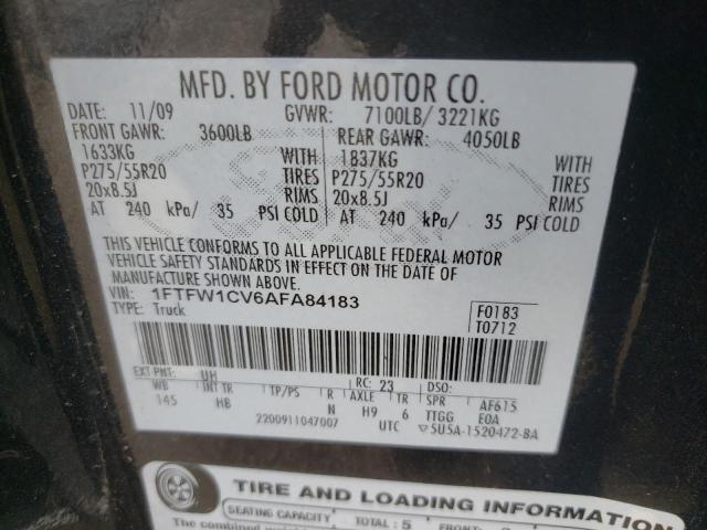 Photo 10 from auction – 2010 FORD F150 SUPER with VIN 1FTFW1CV6AFA84183