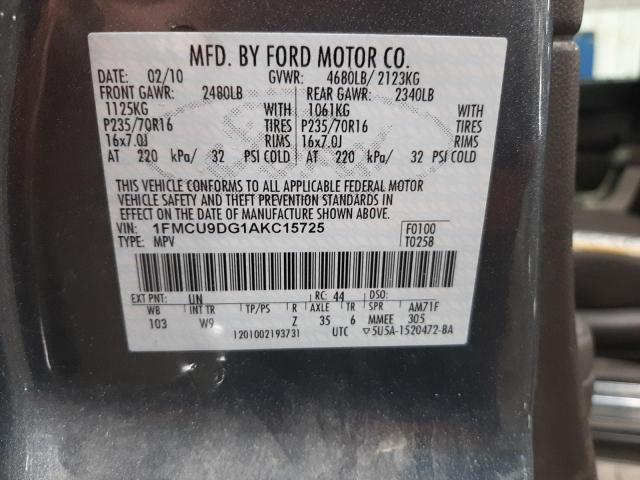 Photo 10 from auction – 2010 FORD ESCAPE XLT with VIN 1FMCU9DG1AKC15725
