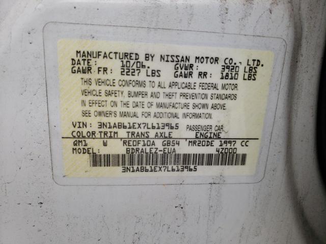 Photo 10 from auction – 2007 NISSAN SENTRA 2.0 with VIN 3N1AB61EX7L613965